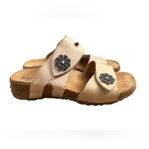 Haflinger Pansy Beige Leather 2 Strap Sandals Slide Womens Size EU 38 US 7